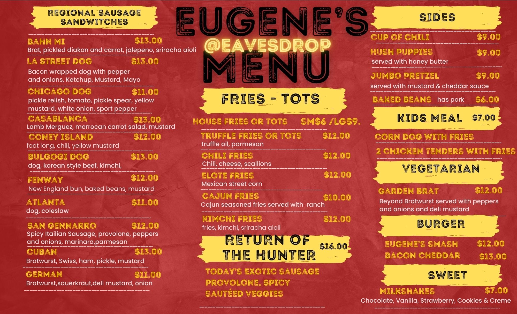 EUGENES FOOD MENU